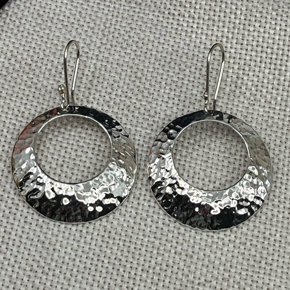 ✨ Vintage ATI 925 Sterling Silver Mexico Hammered Hoop Dangle Earrings - Picture 4 of 17